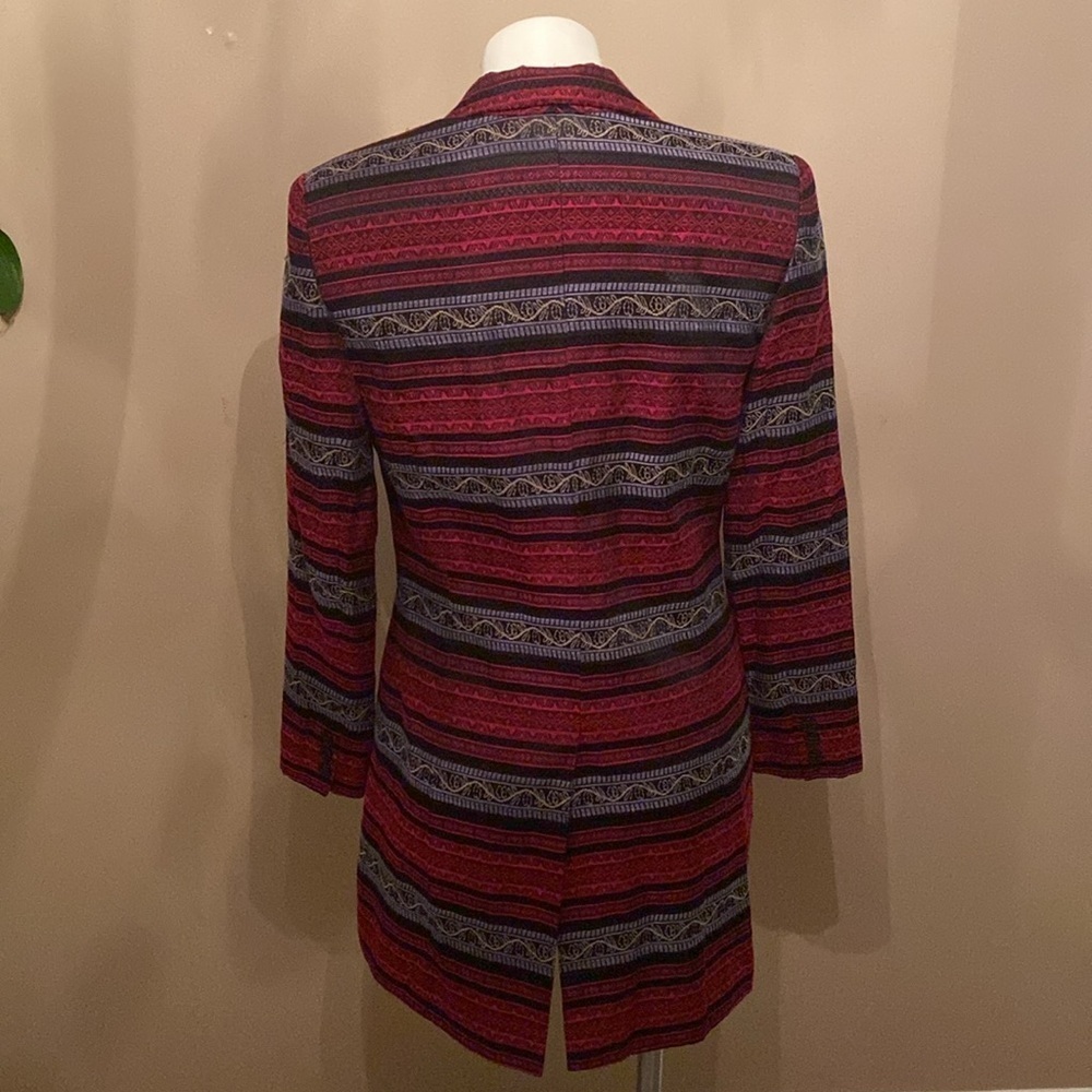 Clio 2 Suit Red And Gray Floral Striped Patterned Coat Jacket Fall Career - Picture 6 of 7